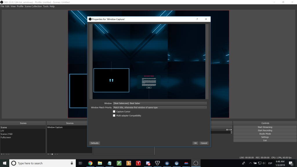 recording beat saber 360 in OBS Studio